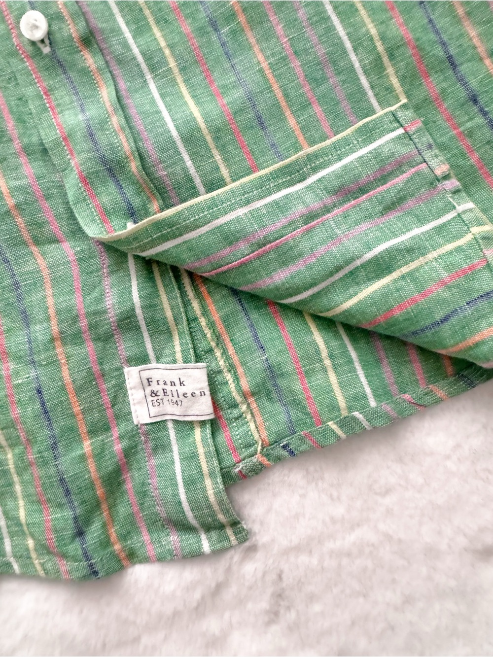 Frank & Eileen Eileen Relaxed Button-Up Shirt Green Multi Stripe Linen - Picture 8 of 12